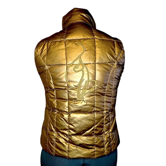 BABY PHAT Vtg Y2K 90s Metallic Gold Puffer Vest Streetwear Size Small Cat Logo - Picture 8 of 8